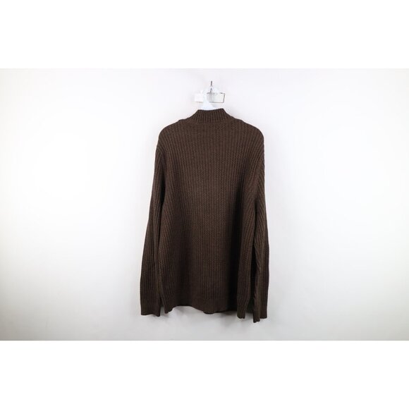 Vintage Eddie Bauer Mens Large Faded Cotton Ribbed Knit Henley Sweater Brown - Picture 10 of 12